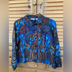 Chico’s rayon & silk jacket, rich jewel tone colors, subtle metallic thread, 2
